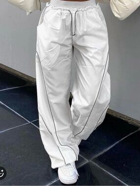 Women's White Track Joggers with Contrast Piping